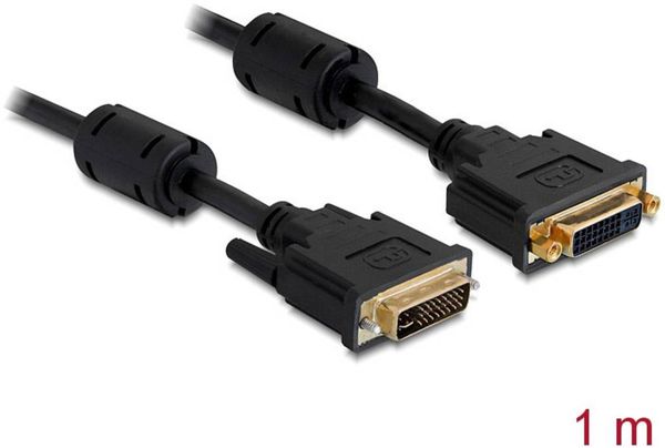 Delock DVI Verlängerungskabel DVI-I 24+5pol. Stecker, DVI-I 24+5pol. Buchse 1.00 m Schwarz 83106 mit Ferritkern DVI-Kabe