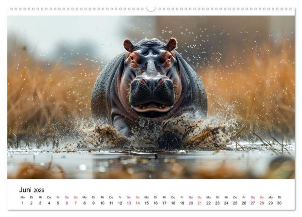 Produktbild: Flusspferde - Hippopotamus amphibius (Wandkalender 2026 DIN A2 quer), CALVENDO Monatskalender