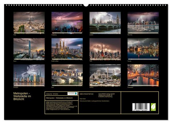 Produktbild: Metropolen - Weltst&auml;dte im Blitzlicht (hochwertiger Premium Wandkalender 2026 DIN A2 quer), Kunstdruck in Hochglanz