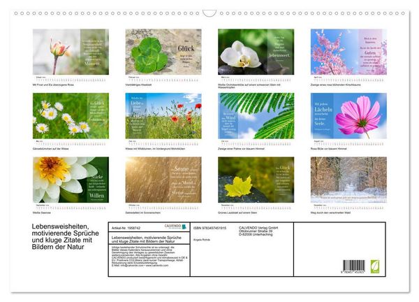 Produktbild: Lebensweisheiten, motivierende Spr&uuml;che und kluge Zitate mit Bildern der Natur (Wandkalender 2026 DIN A2 quer), CALVENDO Monatskalender