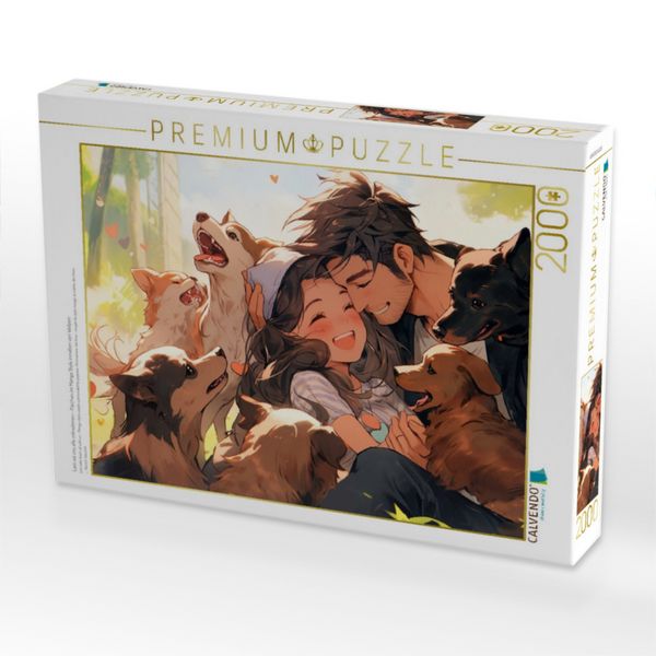 Produktbild: CALVENDO Puzzle Lass sie uns alle mitnehmen - P&auml;rchen im Manga Style inmitten von Welpen | 2000 Teile Lege-Gr&ouml;&szlig;e 90x67cm Foto-Puzzle f&uuml;r gl&uuml;ckliche Stunden