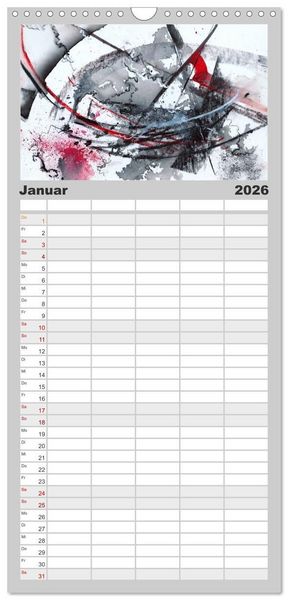 Produktbild: Familienplaner 2026 - Abstrakte Aquarelle mit 5 Spalten (Wandkalender, 21 x 45 cm) CALVENDO
