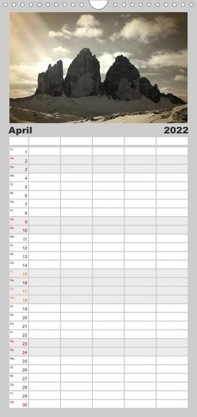 Produktbild: Drei Zinnen - S&uuml;dtirols Wahrzeichen - Familienplaner hoch (Wandkalender 2022 , 21 cm x 45 cm, hoch)