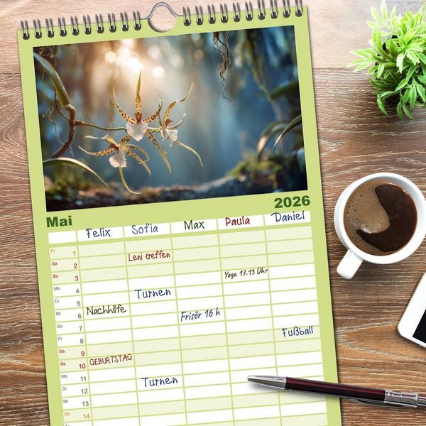 Produktbild: Familienplaner 2026 - Im Schatten der Orchidee mit 5 Spalten (Wandkalender, 21 x 45 cm) CALVENDO