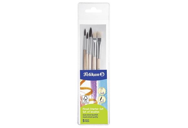 Produktbild: Pelikan Pinsel Starter-Set, 3 Haar- und 2 Borstenpinseln