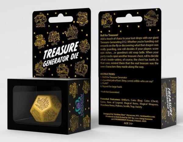 Q-Workshop QWO98543 - Treasure Generator Die: Yellow&Black, D12, 1 Stück, Schatzgenerator-Würfel