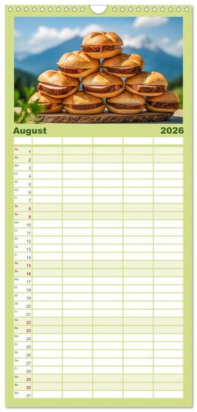 Produktbild: Familienplaner 2026 - Leberk&auml;se-Kalender - Die Leberk&auml;ssemmel aus Bayern mit 5 Spalten (Wandkalender, 21 x 45 cm) CALVENDO