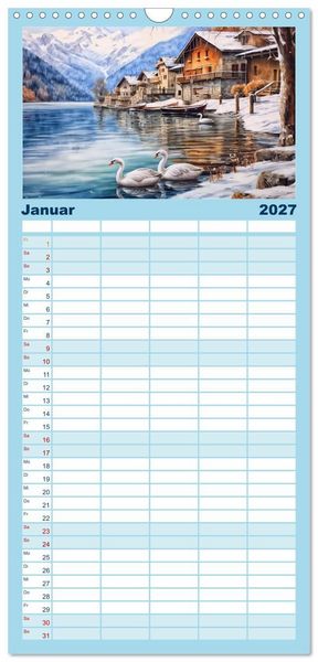 Produktbild: Familienplaner 2027 - S&uuml;dalpines Flair - Seen, Berge und Fantasiest&auml;dte mit 5 Spalten (Wandkalender, 21 x 45 cm) CALVENDO
