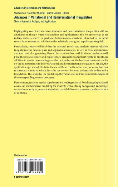 Produktbild: Advances in Variational and Hemivariational Inequalities