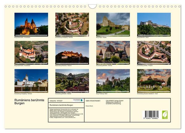 Produktbild: Rum&auml;niens ber&uuml;hmte Burgen (Wandkalender 2026 DIN A3 quer), CALVENDO Monatskalender