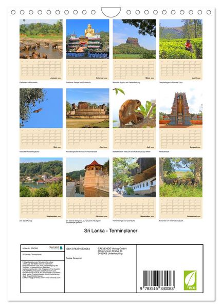 Produktbild: Sri Lanka - Terminplaner (Wandkalender 2026 DIN A4 hoch), CALVENDO Monatskalender