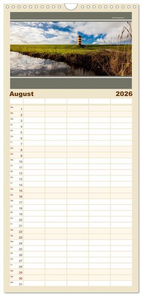 Produktbild: Familienplaner 2026 - Der Pilsumer Leuchtturm mit 5 Spalten (Wandkalender, 21 x 45 cm) CALVENDO