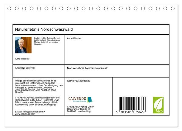 Produktbild: Naturerlebnis Nordschwarzwald (Tischkalender 2026 DIN A5 quer), CALVENDO Monatskalender
