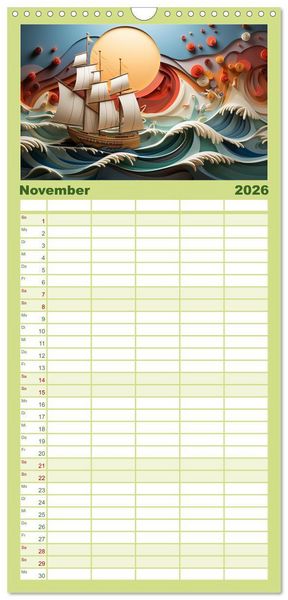 Produktbild: Familienplaner 2026 - Paper Art mit 5 Spalten (Wandkalender, 21 x 45 cm) CALVENDO