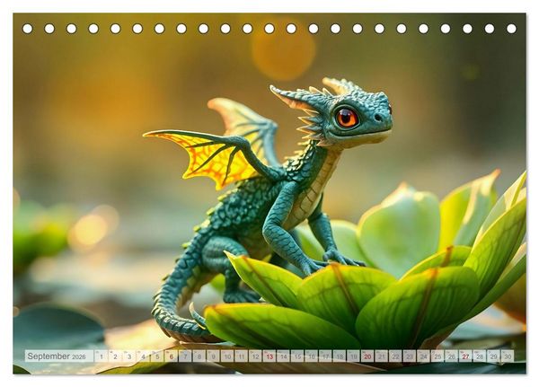 Produktbild: Regenbogenschuppen - Die geheime Welt der magischen Miniatur Drachen (Tischkalender 2026 DIN A5 quer), CALVENDO Monatskalender