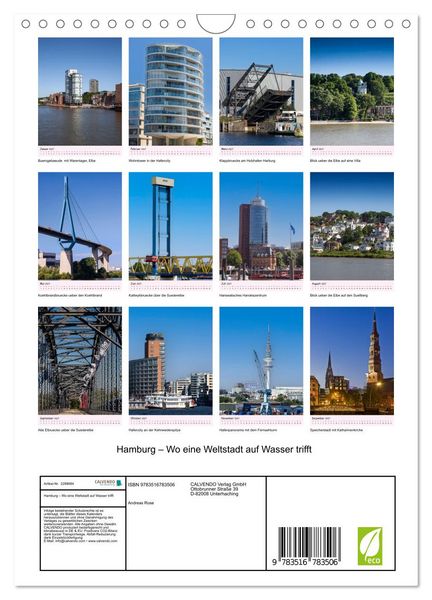 Produktbild: Hamburg &ndash; Wo eine Weltstadt auf Wasser trifft (Wandkalender 2027 DIN A4 hoch), CALVENDO Monatskalender