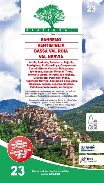 Produktbild: Carta n. 23. Sanremo, Ventimiglia, Bassa Val Roia, Val Nervia. Carta dei sentieri e stradale scala 1:25.000