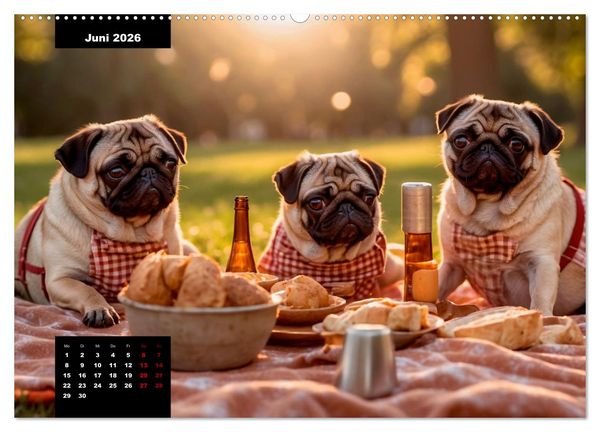 Produktbild: Mopszauber - S&uuml;&szlig;e M&ouml;pse begleiten durchs Jahr (hochwertiger Premium Wandkalender 2026 DIN A2 quer), Kunstdruck in Hochglanz