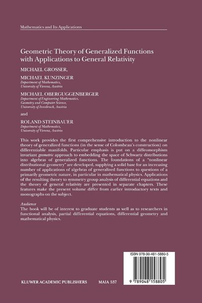 Produktbild: Geometric Theory of Generalized Functions with Applications to General Relativity
