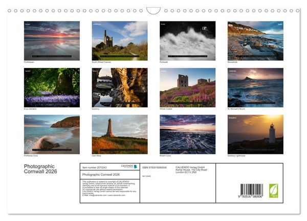 Produktbild: Photographic Cornwall 2026 (Wall Calendar 2026 DIN A3 landscape), CALVENDO 12 Month Wall Calendar