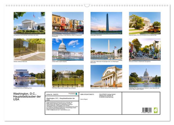 Produktbild: Washington, D.C., Hauptstadtzauber der USA (Wandkalender 2026 DIN A2 quer), CALVENDO Monatskalender