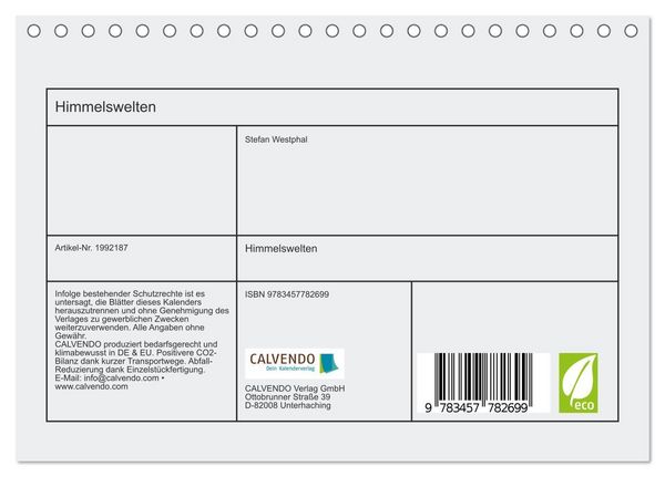 Produktbild: Himmelswelten (Tischkalender 2026 DIN A5 quer), CALVENDO Monatskalender