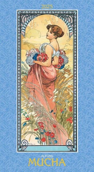 Alfons Mucha 2025 - Bild-Kalender 33x60 cm - Kunstkalender - mit stilvollem Glitzereffekt - Jugendstil - Wandkalender - 