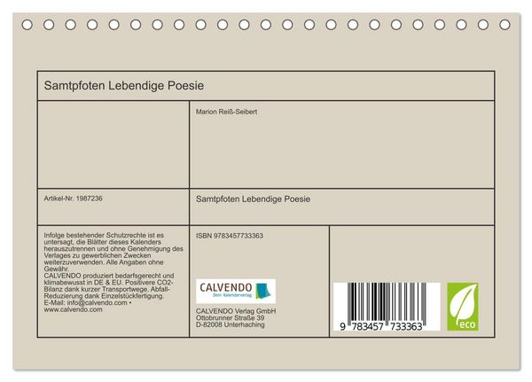 Produktbild: Samtpfoten Lebendige Poesie (Tischkalender 2026 DIN A5 quer), CALVENDO Monatskalender