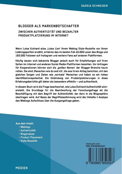 Produktbild: Blogger als Markenbotschafter. Zwischen Authentizit&auml;t und bezahlter Produktplatzierung im Internet