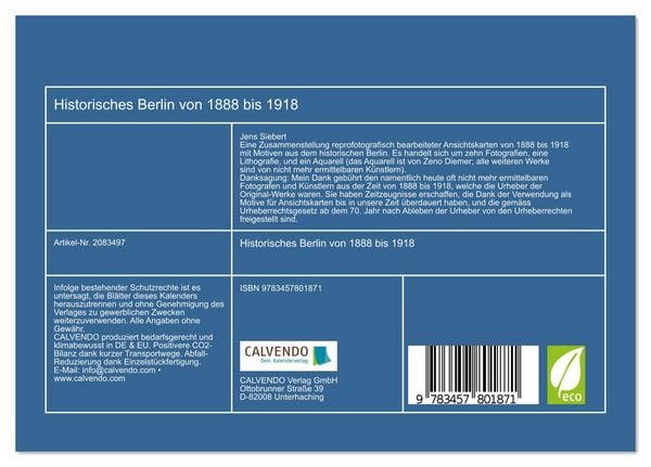 Produktbild: Historisches Berlin von 1888 bis 1918 (Tischkalender 2026 DIN A5 quer), CALVENDO Monatskalender