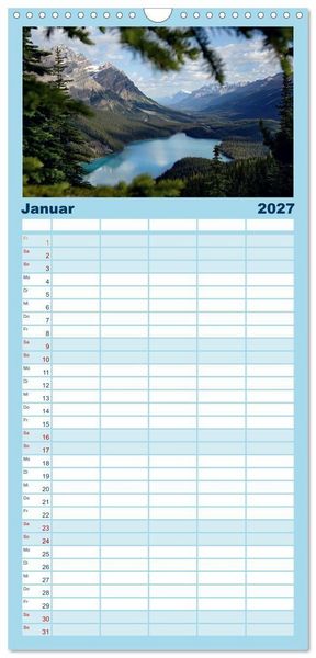 Produktbild: Familienplaner 2027 - Kanadas Westen - Berge und Wasser mit 5 Spalten (Wandkalender, 21 x 45 cm) CALVENDO