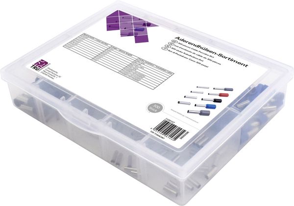 TRU COMPONENTS T1904C087 Aderendhülsen-Sortiment 4 mm² Teilisoliert Grau, Rot, Schwarz, Blau 300 Teile