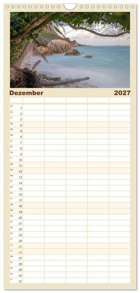 Produktbild: Familienplaner 2027 - Seychellen: La Digue und Mah&eacute; - zwei Trauminseln mit 5 Spalten (Wandkalender, 21 x 45 cm) CALVENDO