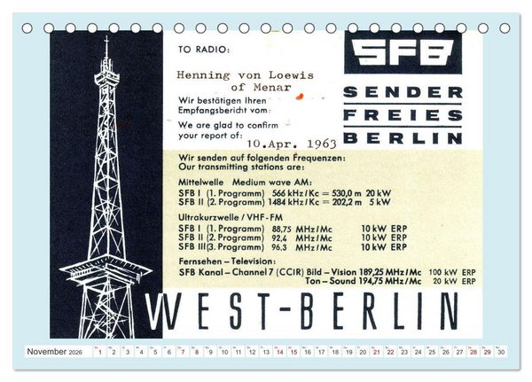 Produktbild: Rundfunk in Deutschland - Historische QSL-Karten (Tischkalender 2026 DIN A5 quer), CALVENDO Monatskalender