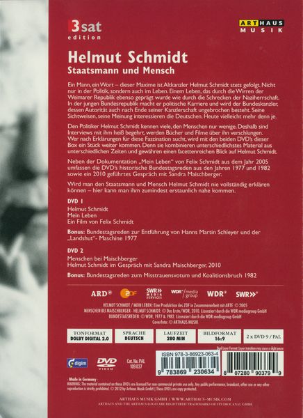 Produktbild: Helmut Schmidt - Staatsmann und Mensch, 2 DVDs
