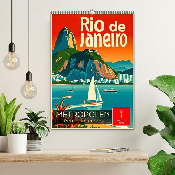 Produktbild: Metropolen Retro-Kalender (Wandkalender 2026 DIN A2 hoch), CALVENDO Monatskalender