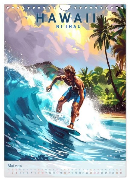 Produktbild: Hawaii - Old School Poster Style (Wandkalender 2026 DIN A4 hoch), CALVENDO Monatskalender
