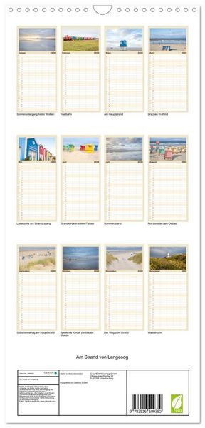 Produktbild: Familienplaner 2026 - Am Strand von Langeoog mit 5 Spalten (Wandkalender, 21 x 45 cm) CALVENDO