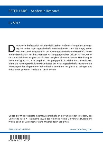Produktbild: Die deliktische Au&szlig;enhaftung von Leitungsorganen in der Kapitalgesellschaft