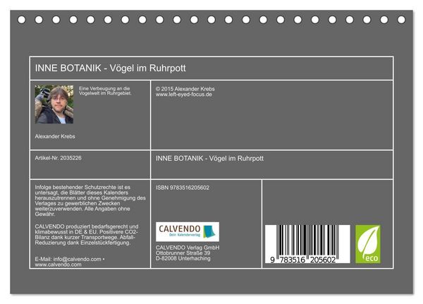 Produktbild: INNE BOTANIK - V&ouml;gel im Ruhrpott (Tischkalender 2026 DIN A5 quer), CALVENDO Monatskalender