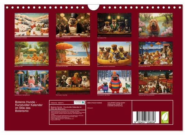 Produktbild: Boteros Hunde - Kunstvoller Kalender im Stile des Boterismo (Wandkalender 2026 DIN A4 quer), CALVENDO Monatskalender