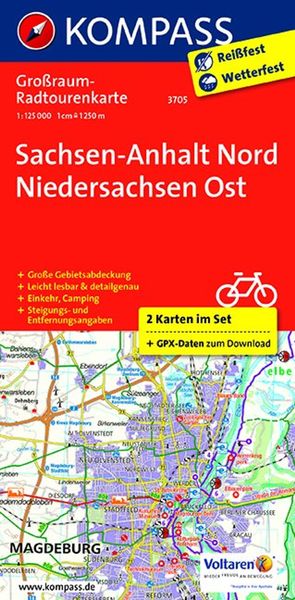 Produktbild: KOMPASS Gro&szlig;raum-Radtourenkarte 3705 Sachsen-Anhalt Nord - Niedersachsen Ost 1:125.000