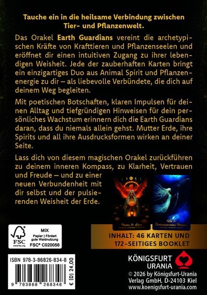 Produktbild: Earth Guardians - Das Orakel der Krafttiere und Pflanzenseelen - 46 farbige Karten, 172-seitiges farbiges Booklet