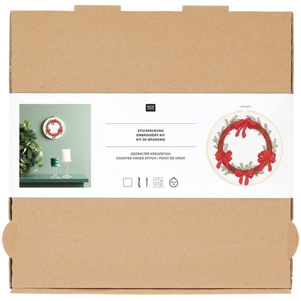 Produktbild: Stickpackung Gez&auml;hlter Kreuzstich, Bild Kranz mit Schleifen,