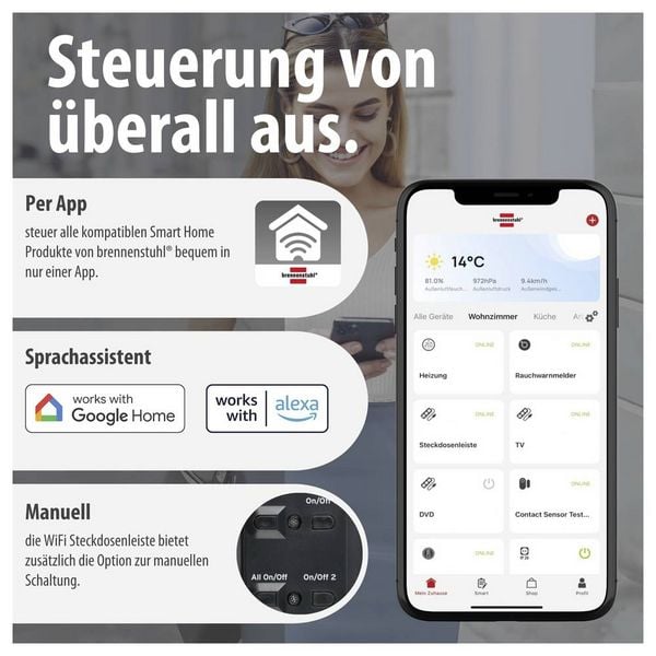 Produktbild: Brennenstuhl 1159760946 Steckdosenleiste Schwarz Schutzkontakt 1St.