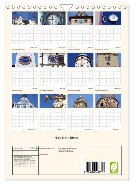 Produktbild: Historische Uhren (Wandkalender 2026 DIN A4 hoch), CALVENDO Monatskalender