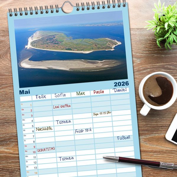 Produktbild: Familienplaner 2026 - Norddeutschland aus der Luft mit 5 Spalten (Wandkalender, 21 x 45 cm) CALVENDO