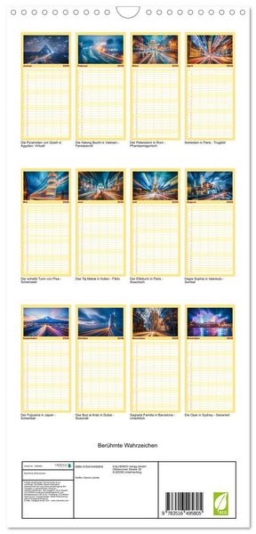 Produktbild: Familienplaner 2026 - Ber&uuml;hmte Wahrzeichen mit 5 Spalten (Wandkalender, 21 x 45 cm) CALVENDO