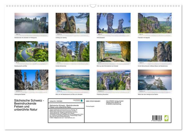 Produktbild: S&auml;chsische Schweiz - Beeindruckende Felsen und unber&uuml;hrte Natur (Wandkalender 2026 DIN A2 quer), CALVENDO Monatskalender