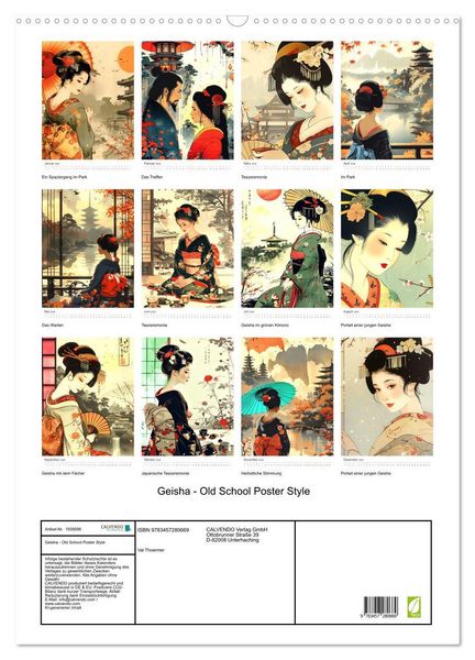 Produktbild: Geisha - Old School Poster Style (Wandkalender 2026 DIN A2 hoch), CALVENDO Monatskalender